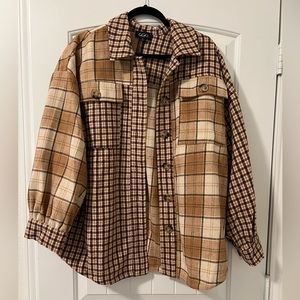 Brown and Tan Plaid Oversized Shacket in a Small